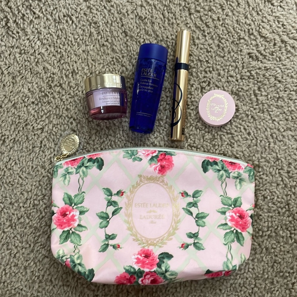 Estee Lauder Floral Cosmetic Bag with Skincare Set